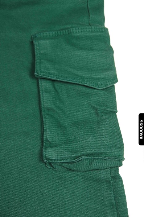 23022 بنطال بناتي بأزرار ظاهرة بجيوب كارجو بأكمام مستوية للأعمار 5-14 سنة - 4