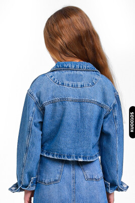 24205 جاكيت بناتي جينز بجيوب بغطاء قلاب ياقة رسمية اغلاق بمشابك للأعمار 5-14 سنة - 4