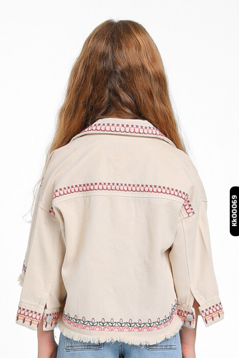 24227 سترة مطرزة بياقة مدببة وجيب مزدوج للفتيات بأزرار 5-14 سنة - 2