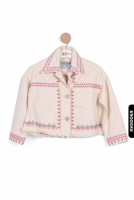 24227 سترة مطرزة بياقة مدببة وجيب مزدوج للفتيات بأزرار 5-14 سنة - 3