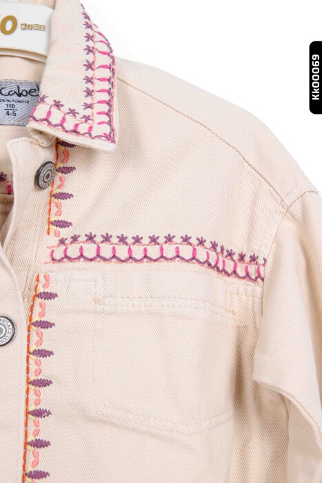 24227 سترة مطرزة بياقة مدببة وجيب مزدوج للفتيات بأزرار 5-14 سنة - 5