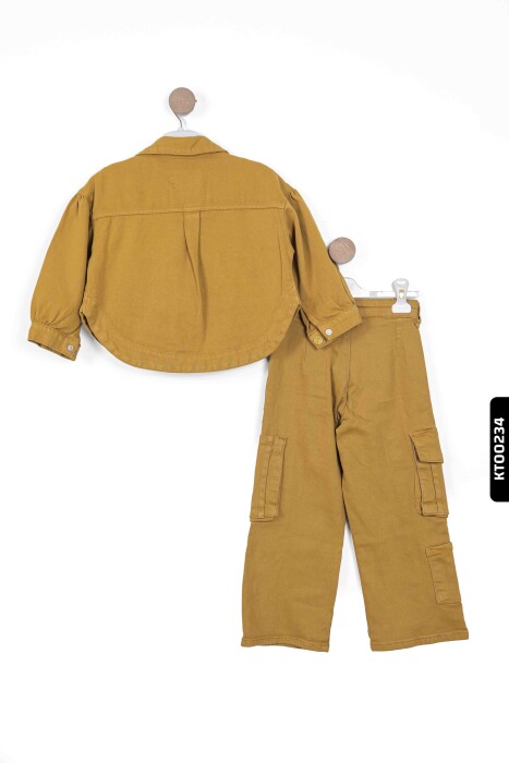 Sivri Yakalı Çift Cepli Çıt Çıt Kaplamalı Kız Çocuk Gömlek 5-14 Yaş 24216 Fıstık Yeşil - 7