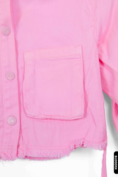 Sivri Yakalı Çift Cepli Çıtçıt Kaplamalı Kız Çocuk Gömlek 1-5 Yaş 24245 Pembe - 3