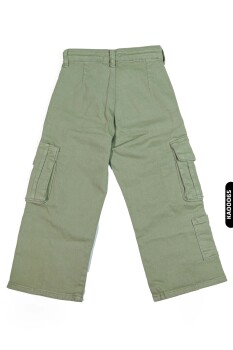 2413 بنطال بناتي بجيوب كارجو خصر عالي بأكمام مستوية للأعمار 5-14 سنة - 3