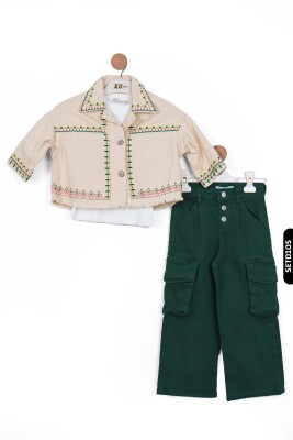 23022 بنطال بناتي بأزرار ظاهرة بجيوب كارجو بأكمام مستوية للأعمار 5-14 سنة - 6