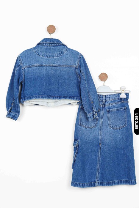 24205 جاكيت بناتي جينز بجيوب بغطاء قلاب ياقة رسمية اغلاق بمشابك للأعمار 5-14 سنة - 6