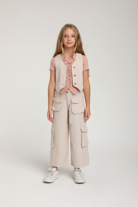 Kız Çocuk Yelek 4-8 Yaş 2523 Natural - 2