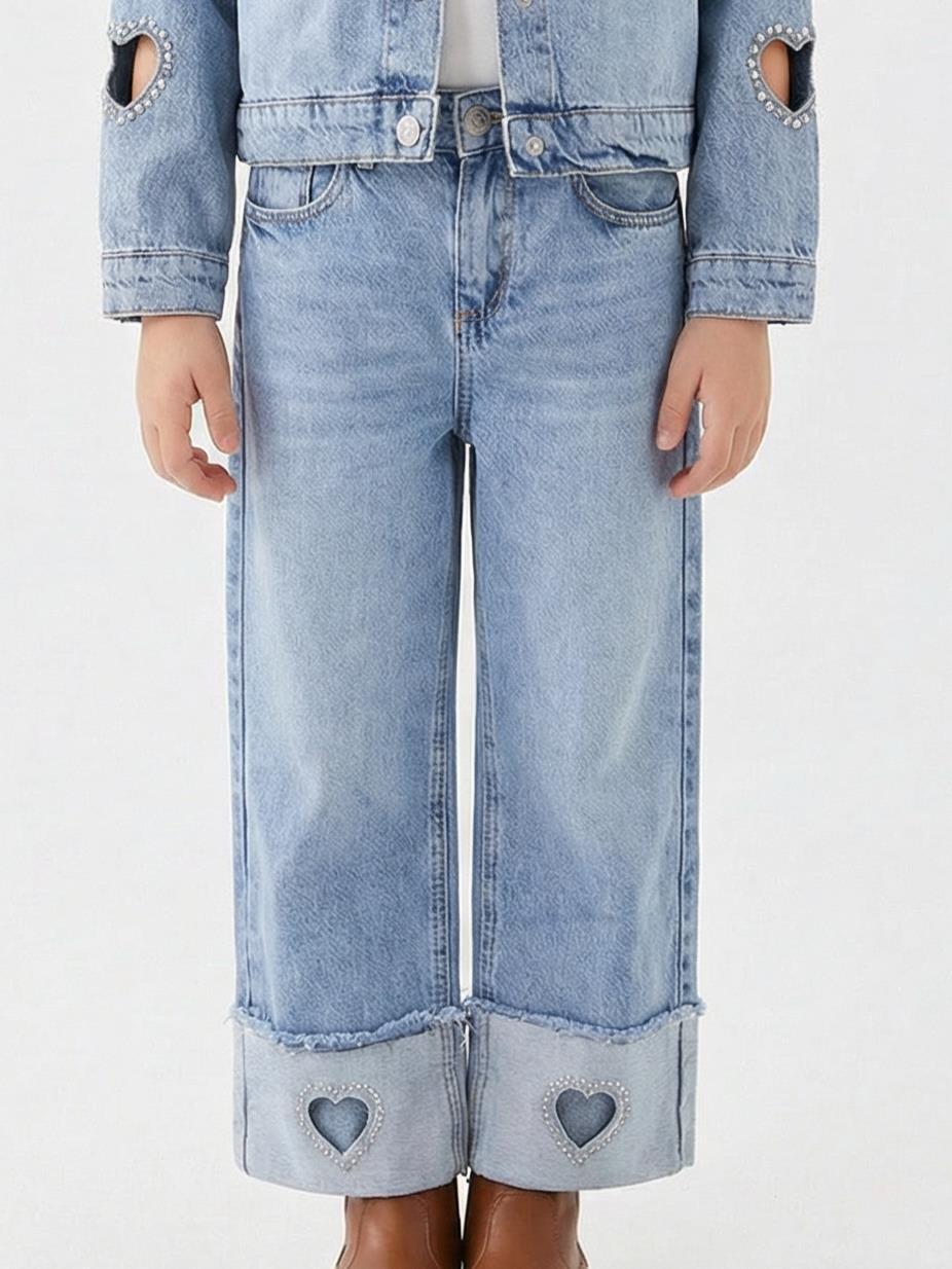 Kız Çocuk Jean Pantolon 4-13 Yaş 2692 Mavi - 1