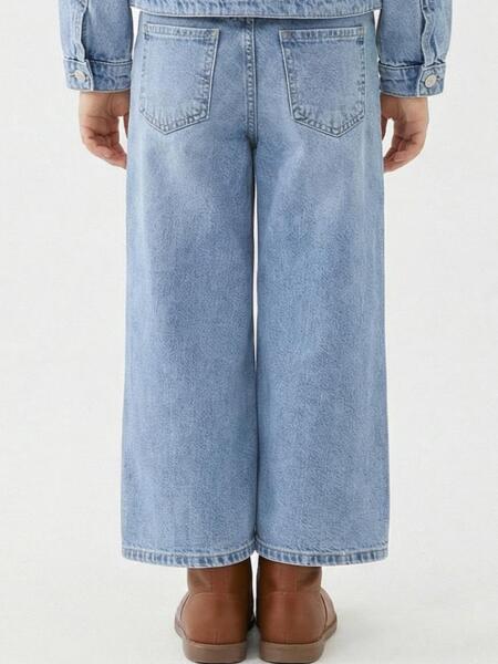 Kız Çocuk Çiçek Nakışlı jean Pantolon 4-13 Yaş 26164 Mavi - 2