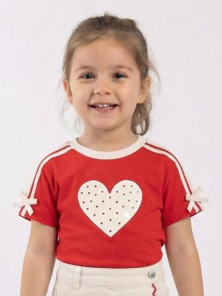 Kız Çocuk Tişort 1-4 Yaş 36219 Kırmızı - Bej - ESCABEL