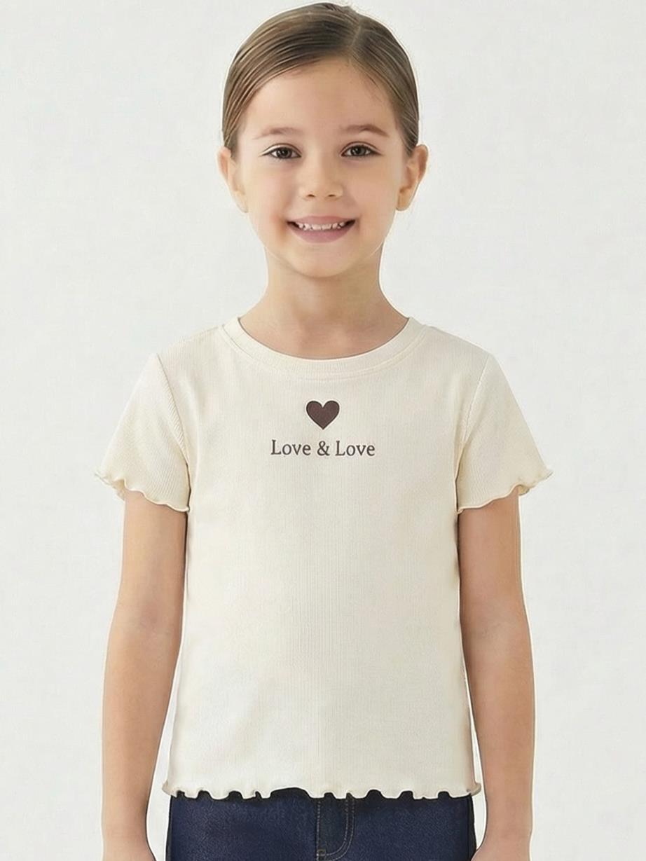 Kız Çocuk Tişort 5-14 Yaş 36226 Bej - Kahverengi - 1