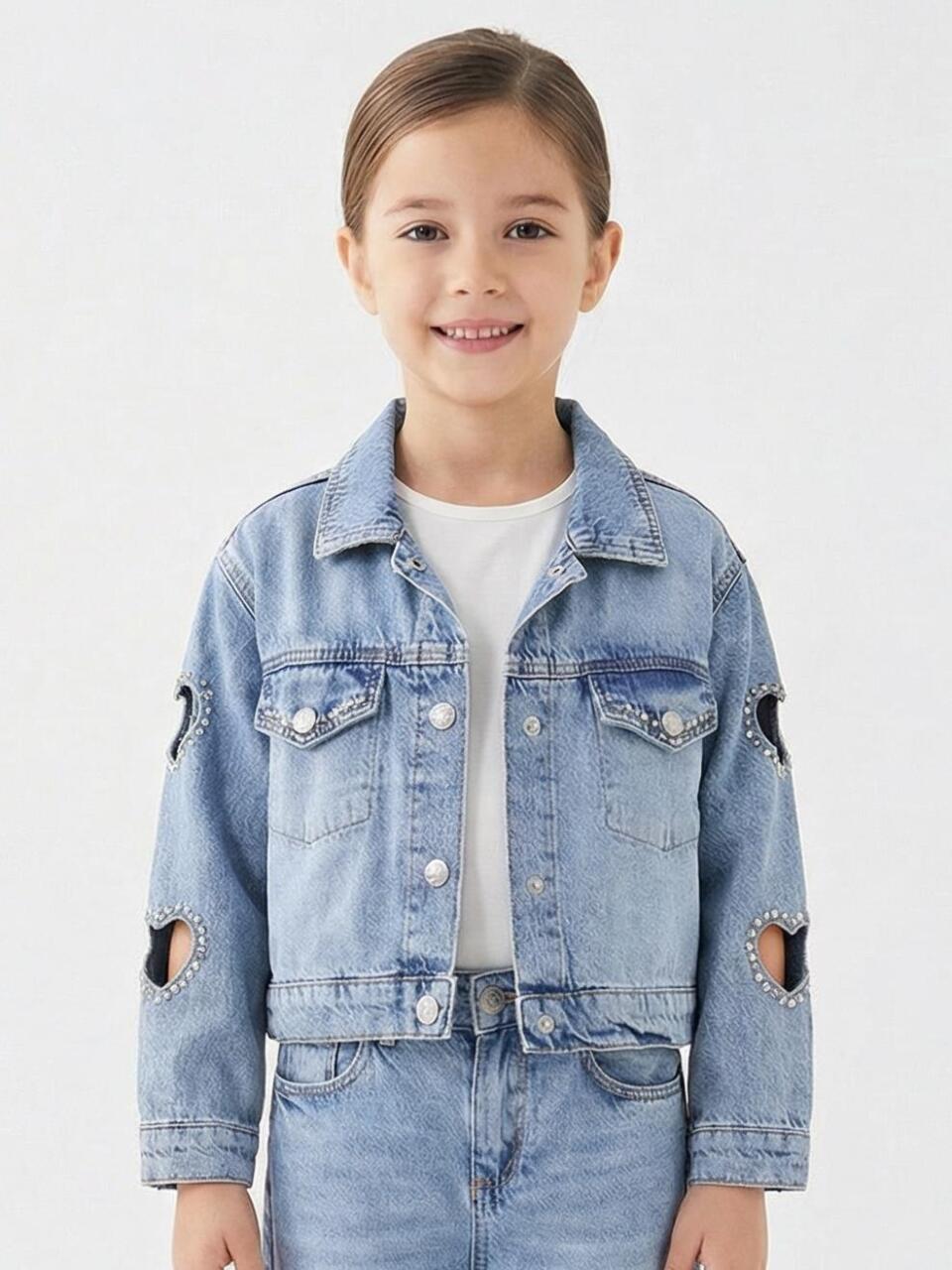 Kız Çocuk Jeans Ceket 4-13 Yaş 2691 Mavi - 1