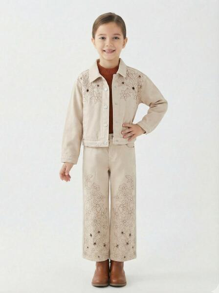 Kız Çocuk 2'li Alt Üst Takım (Ceket + Pantolon) 10-14 Yaş 26181 Bej - ESCABEL