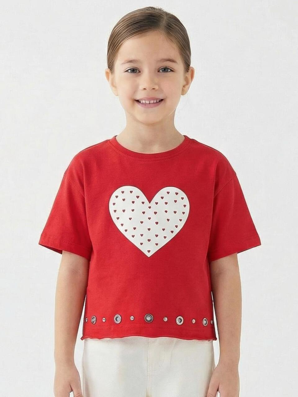 Kız Çocuk Tişort 5-14 Yaş 36172 Kırmızı - 1