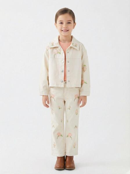 Kız Çocuk 2'li Alt Üst Takım (Ceket + Pantolon) 10-14 Yaş 2655 Krem - ESCABEL