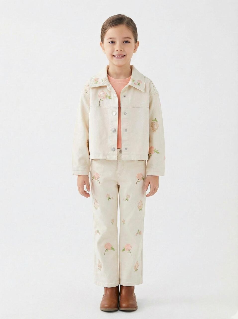 Kız Çocuk 2'li Alt Üst Takım (Ceket + Pantolon) 10-14 Yaş 2655 Krem - 1