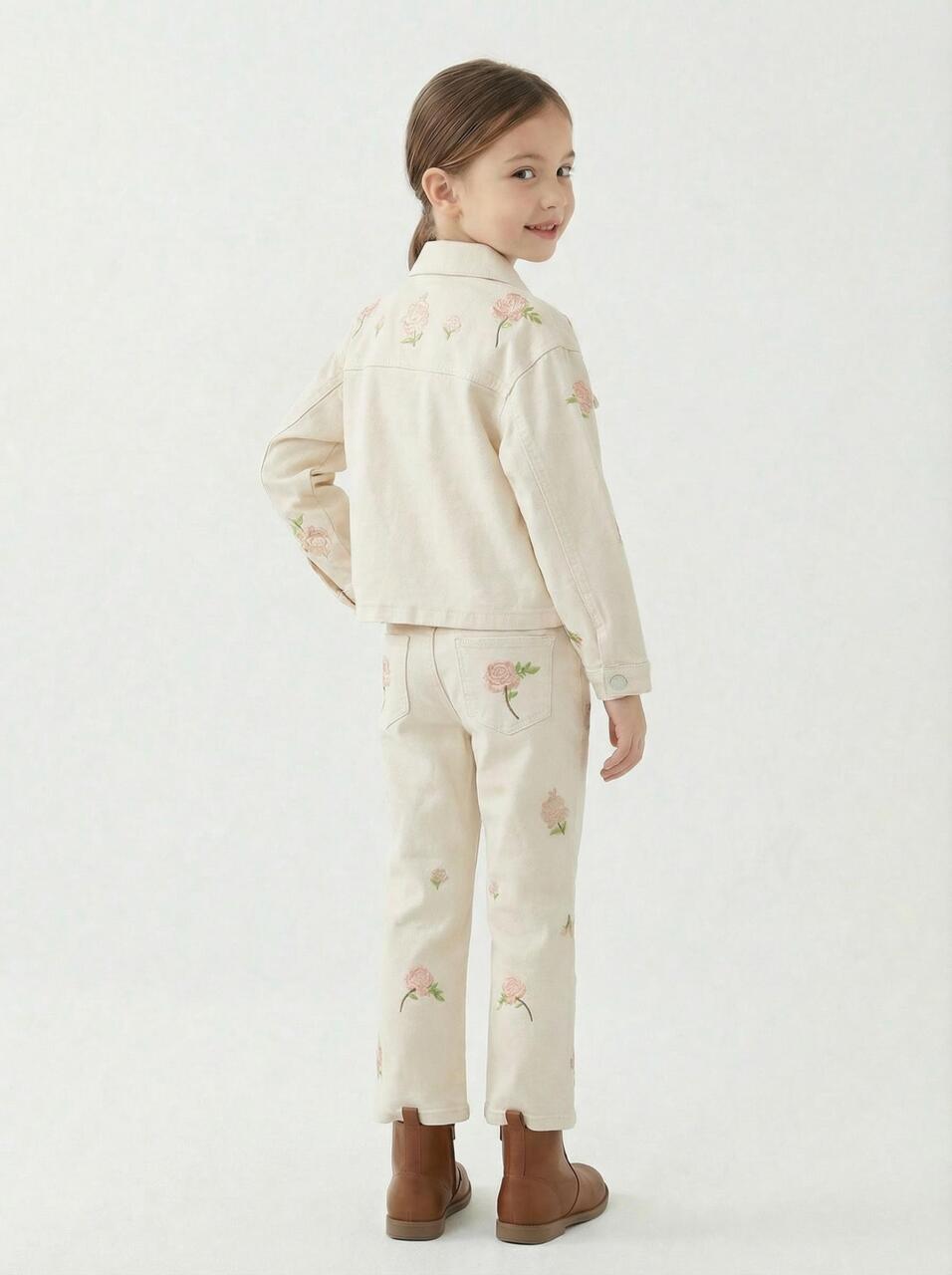 Kız Çocuk 2'li Alt Üst Takım (Ceket + Pantolon) 10-14 Yaş 2655 Krem - 2