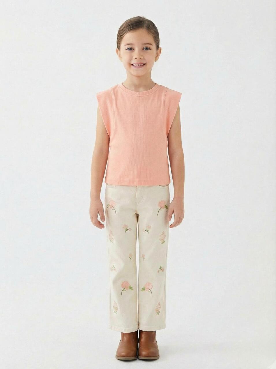 Kız Çocuk 2'li Alt Üst Takım (Ceket + Pantolon) 10-14 Yaş 2655 Krem - 3