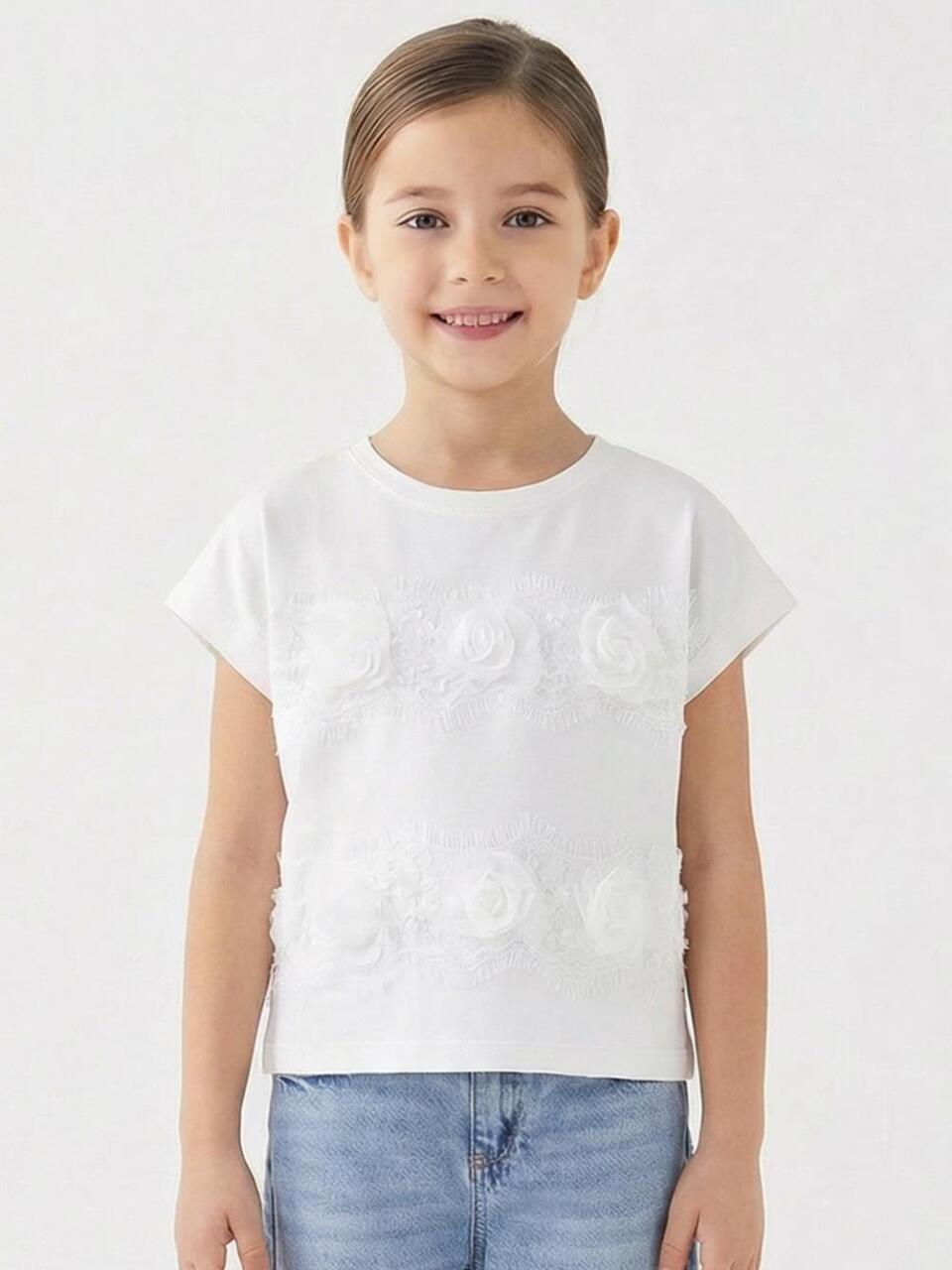 Kız Çocuk Tişort 5-14 Yaş 36197 Ekru - 1