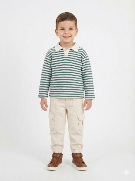 Erkek Çocuk 2'li Alt Üst Kombin Takmı 1-4 Yaş SET0459 Krem - ESCABEL