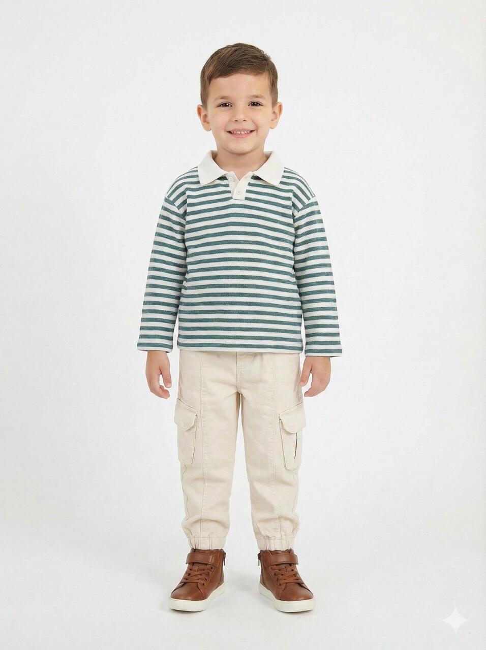 Erkek Çocuk 2'li Alt Üst Kombin Takmı 1-4 Yaş SET0459 Krem - 1