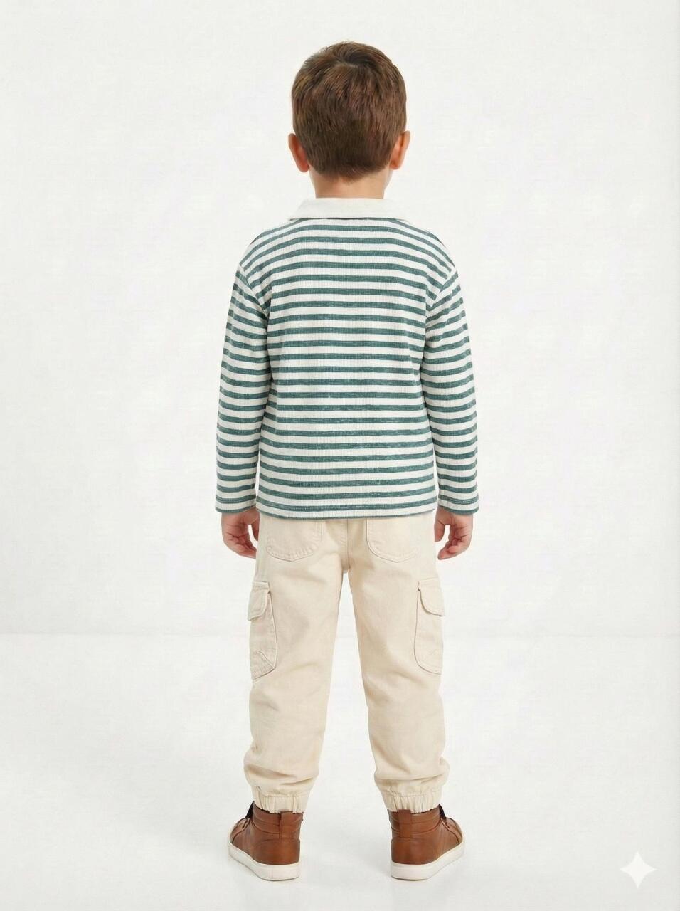 Erkek Çocuk 2'li Alt Üst Kombin Takmı 1-4 Yaş SET0459 Krem - 2