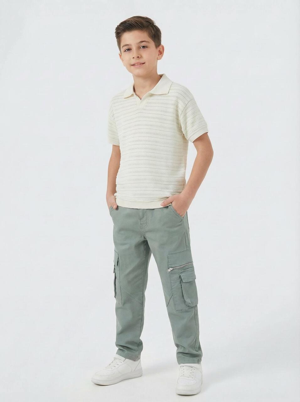 Erkek Çocuk 2'li Alt Üst Kombin Takmı 4-13 Yaş SET0458 Haki - 1