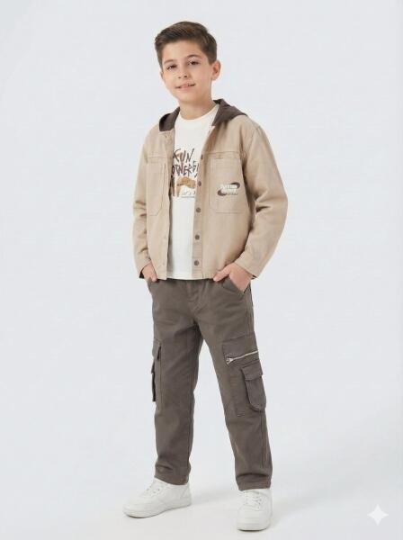 Erkek Çocuk 3'lü Alt ÜSt Kombin Takmı 4-13 Yaş SET0464 Koyu Kahverengi - ESCABEL