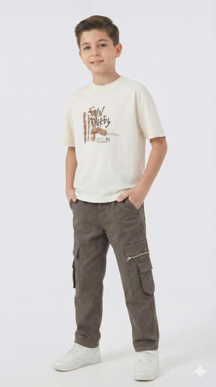 Erkek Çocuk 3'lü Alt ÜSt Kombin Takmı 4-13 Yaş SET0464 Koyu Kahverengi - 2