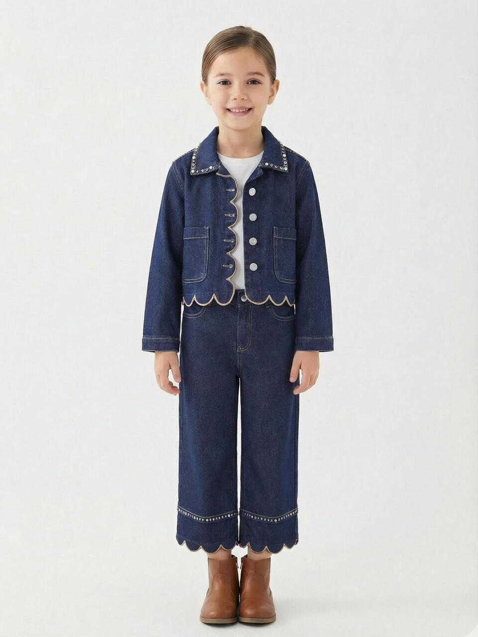 Kız Çocuk 3'lü Alt Üst Kombin Takmı 5-14 Yaş SET0477 Mavi - 1