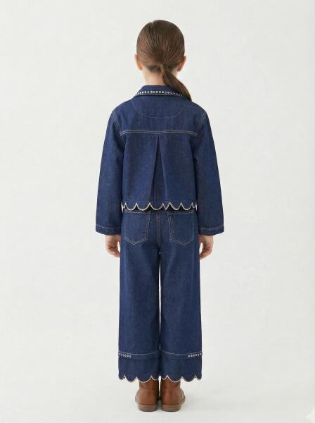 Kız Çocuk 3'lü Alt Üst Kombin Takmı 5-14 Yaş SET0477 Mavi - 2