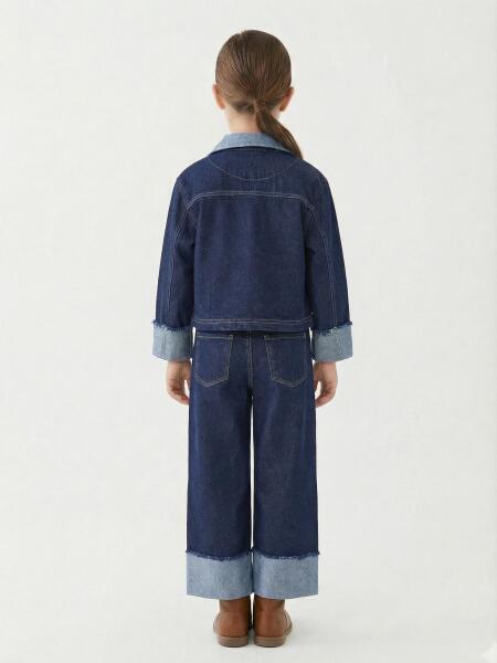 Kız Çocuk 3'lü Alt Üst Kombin Takmı 4-13 Yaş SET0478 Mavi - 2