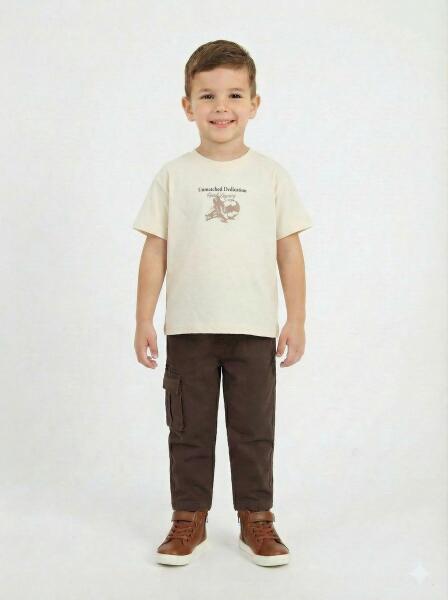 Erkek Çocuk 3'lü Alt Üst Kombin Takmı 1-4 Yaş SET0472 Kahverengi - ESCABEL