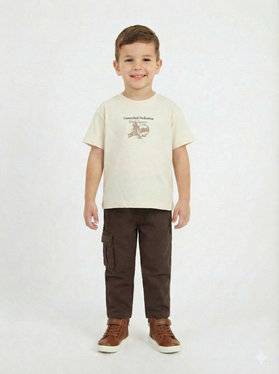 Erkek Çocuk 3'lü Alt Üst Kombin Takmı 1-4 Yaş SET0472 Kahverengi - 1