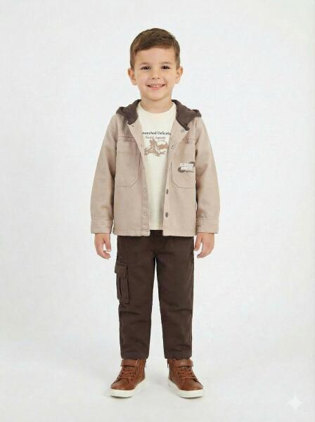 Erkek Çocuk 3'lü Alt Üst Kombin Takmı 1-4 Yaş SET0472 Kahverengi - 3