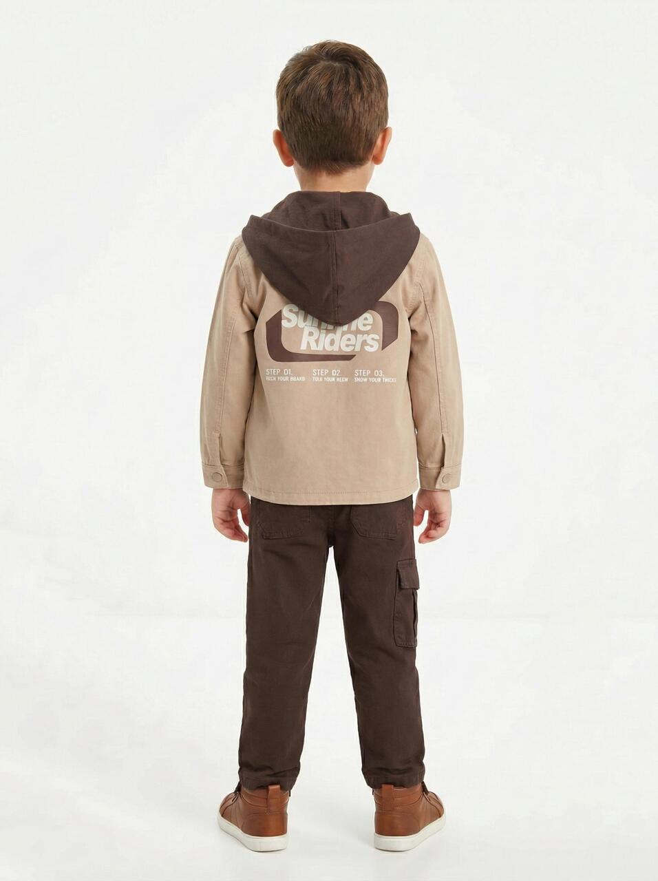 Erkek Çocuk 3'lü Alt Üst Kombin Takmı 1-4 Yaş SET0472 Kahverengi - 4