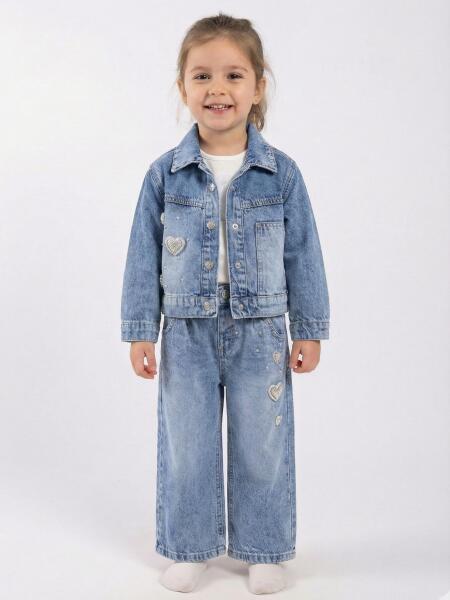 Kız Çocuk 3'lü Alt Üst Jean Takmı 1-4 Yaş SET0481 Mavi - ESCABEL