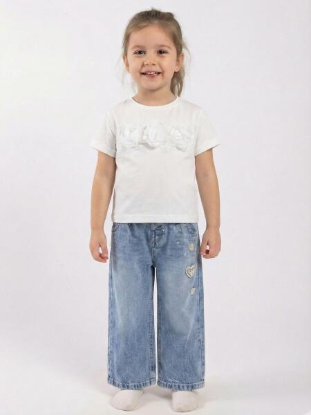 Kız Çocuk 3'lü Alt Üst Jean Takmı 1-4 Yaş SET0481 Mavi - 3