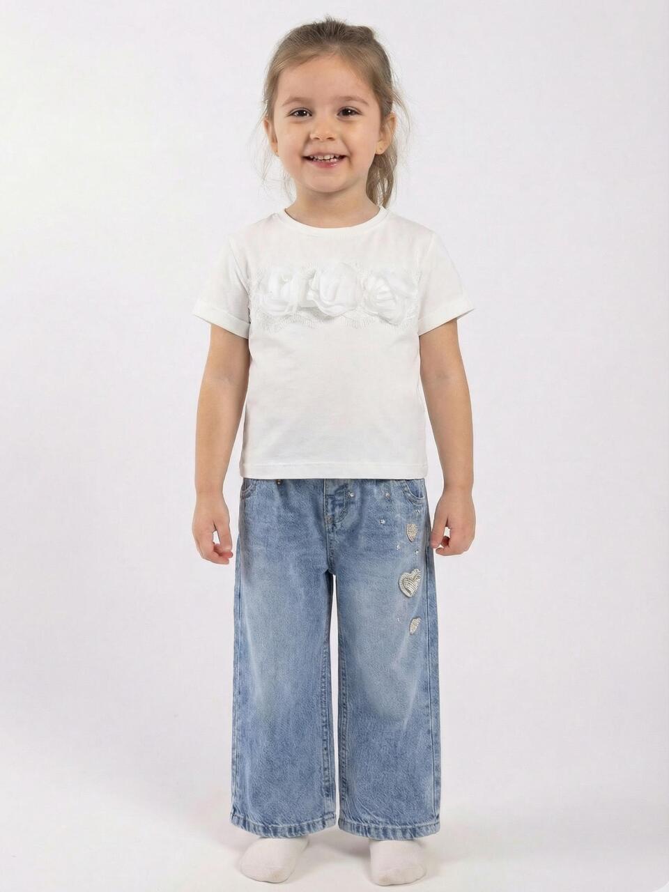 Kız Çocuk 3'lü Alt Üst Jean Takmı 1-4 Yaş SET0481 Mavi - 3