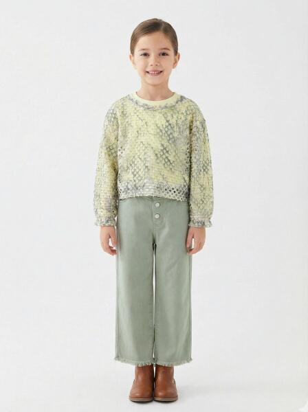 Kız Çocuk 2'li Alt Üst Kombin Takmı 5-13 Yaş SET0470 Haki - ESCABEL