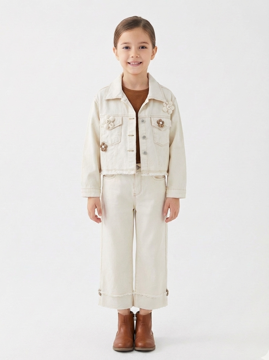 Erkek Çocuk 3'lü Alt Üst Kombin Takmı 5-14 Yaş SET0473 Krem - 1