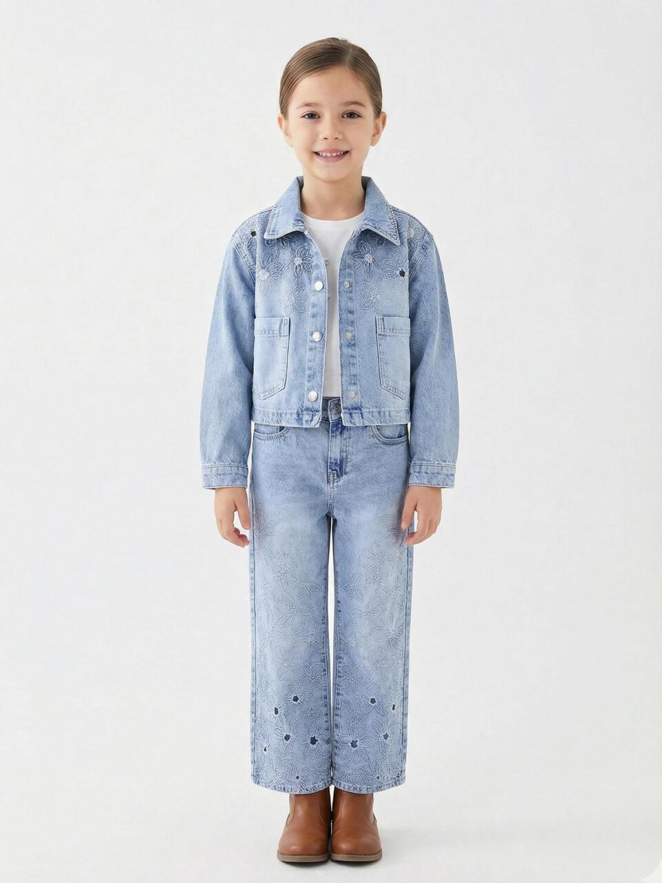 Kız Çocuk 3'lü Alt Üst Kombin Takmı 5-13 Yaş SET0480 Mavi - 1