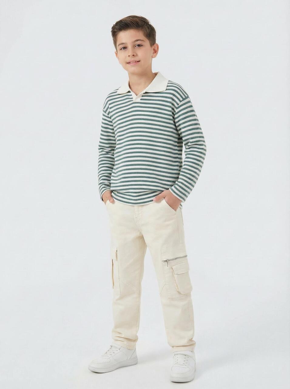 Erkek Çocuk 2'li Alt Üst Kombin Takmı 4-13 Yaş SET0461 Krem - 1