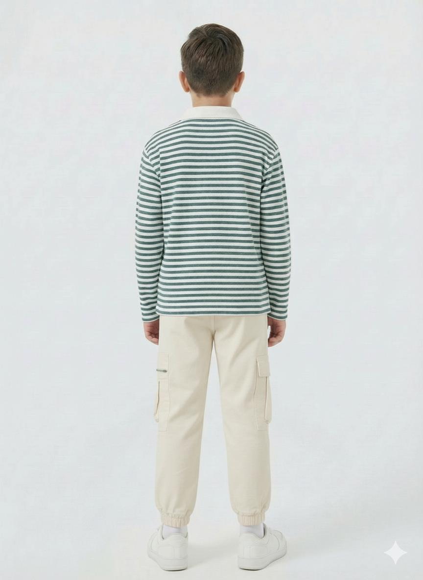 Erkek Çocuk 2'li Alt Üst Kombin Takmı 4-13 Yaş SET0461 Krem - 2