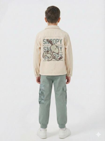 Erkek Çocuk 3'lü Alt Üst Kombin Takmı 4-13 Yaş SET0466 Haki - 2