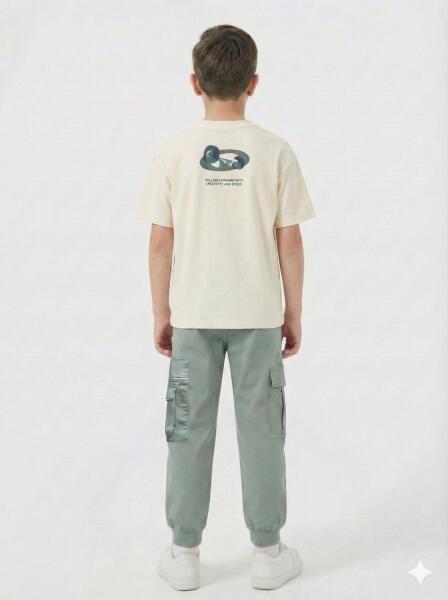 Erkek Çocuk 3'lü Alt Üst Kombin Takmı 4-13 Yaş SET0466 Haki - 3