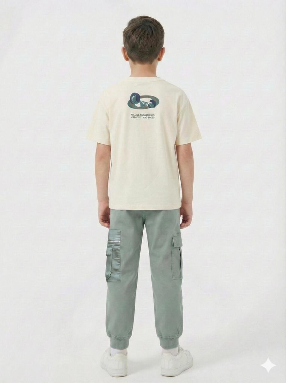 Erkek Çocuk 3'lü Alt Üst Kombin Takmı 4-13 Yaş SET0466 Haki - 3