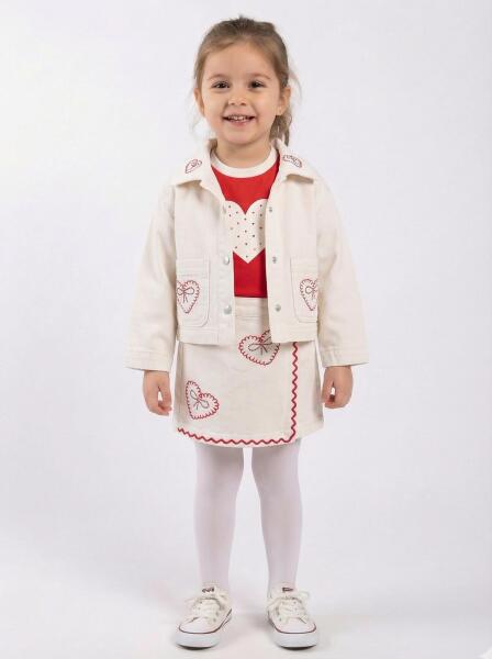 Kız Çocuk 3'lü Alt Üst Kombin Takmı 1-4 Yaş SET0482 Krem - ESCABEL