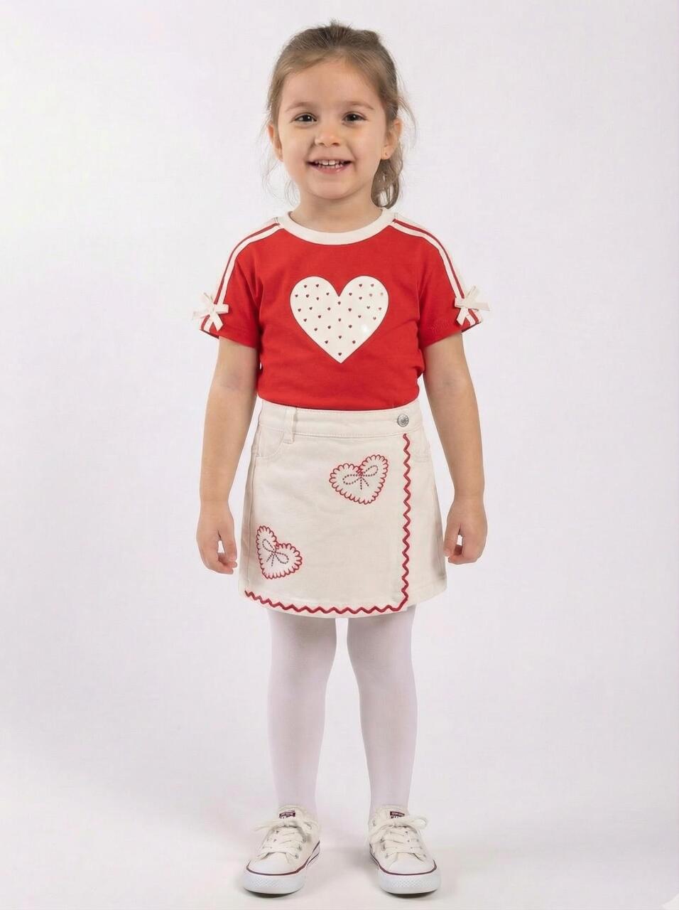 Kız Çocuk 3'lü Alt Üst Kombin Takmı 1-4 Yaş SET0482 Krem - 3