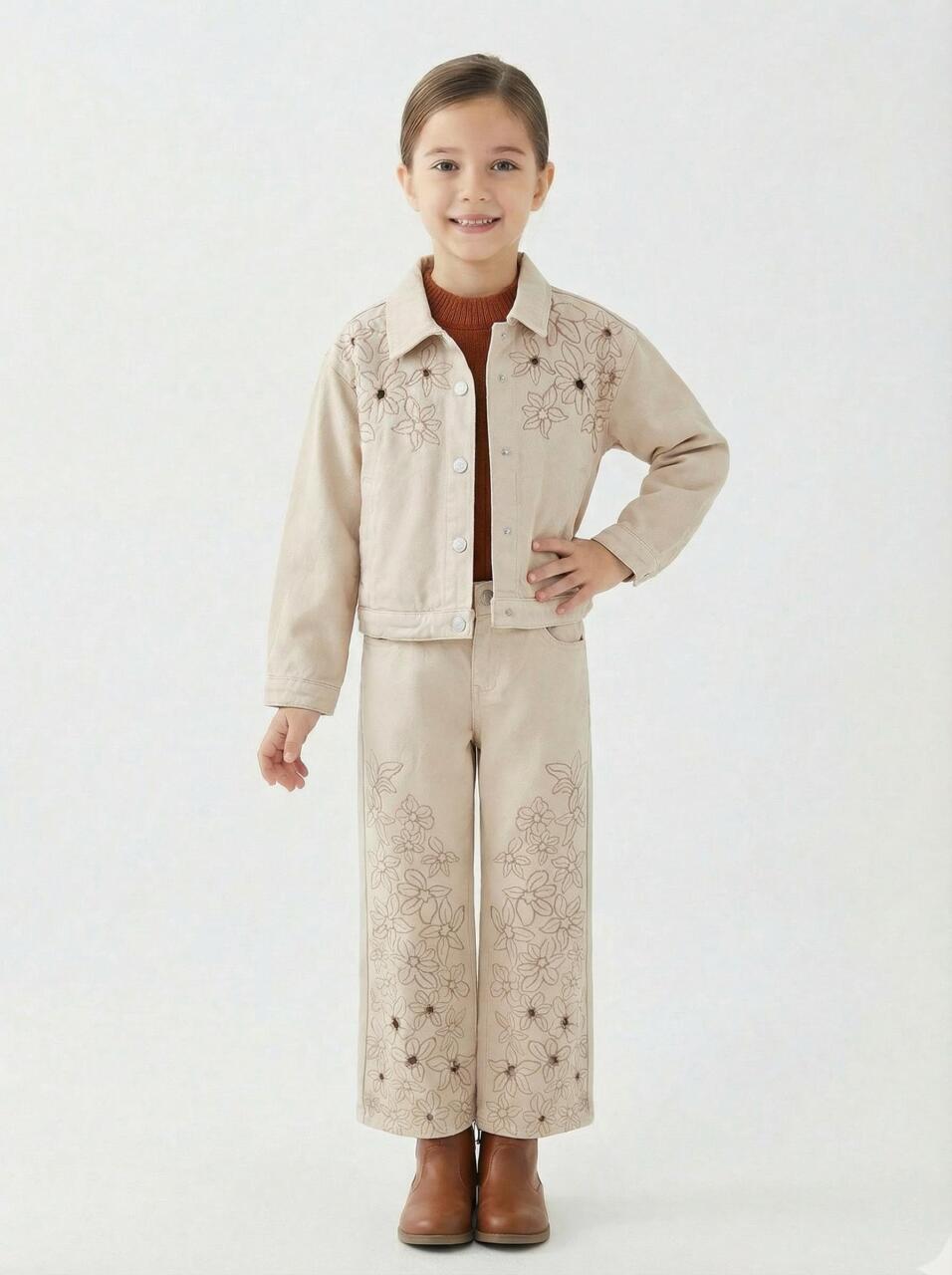 Erkek Çocuk 3'lü Alt Üst Kombin Takmı 10-14 Yaş SET0483 Bej - 1